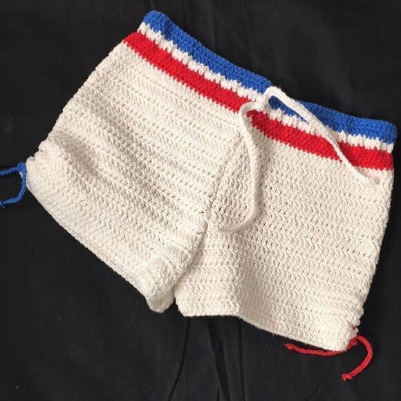 Hand Crocheted 100% USA Cotton Drawstring Shorts - Picture 1 of 10